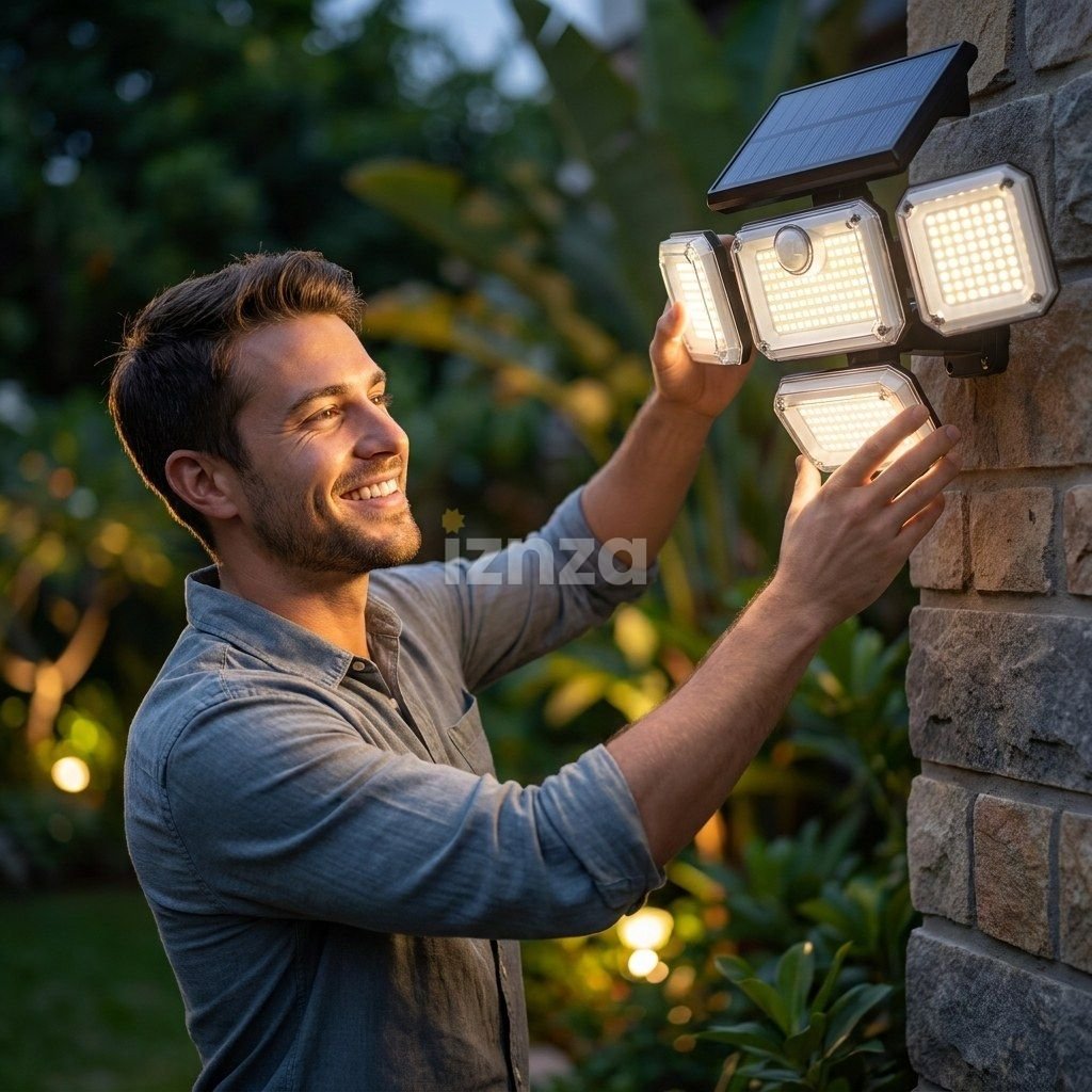 كشاف إضاءة LED   ، مزود بمستشعر حركة.Projecteur LED solaire extérieur avec détecteur de mouvement. — 3